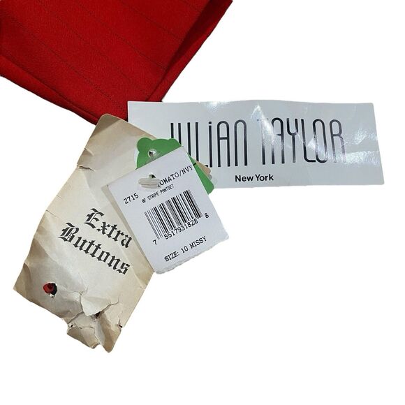 Red Blazer Jacket Women Sz 10 Fitted Black Vtg Made USA New York Pin Stripe - Picture 9 of 14